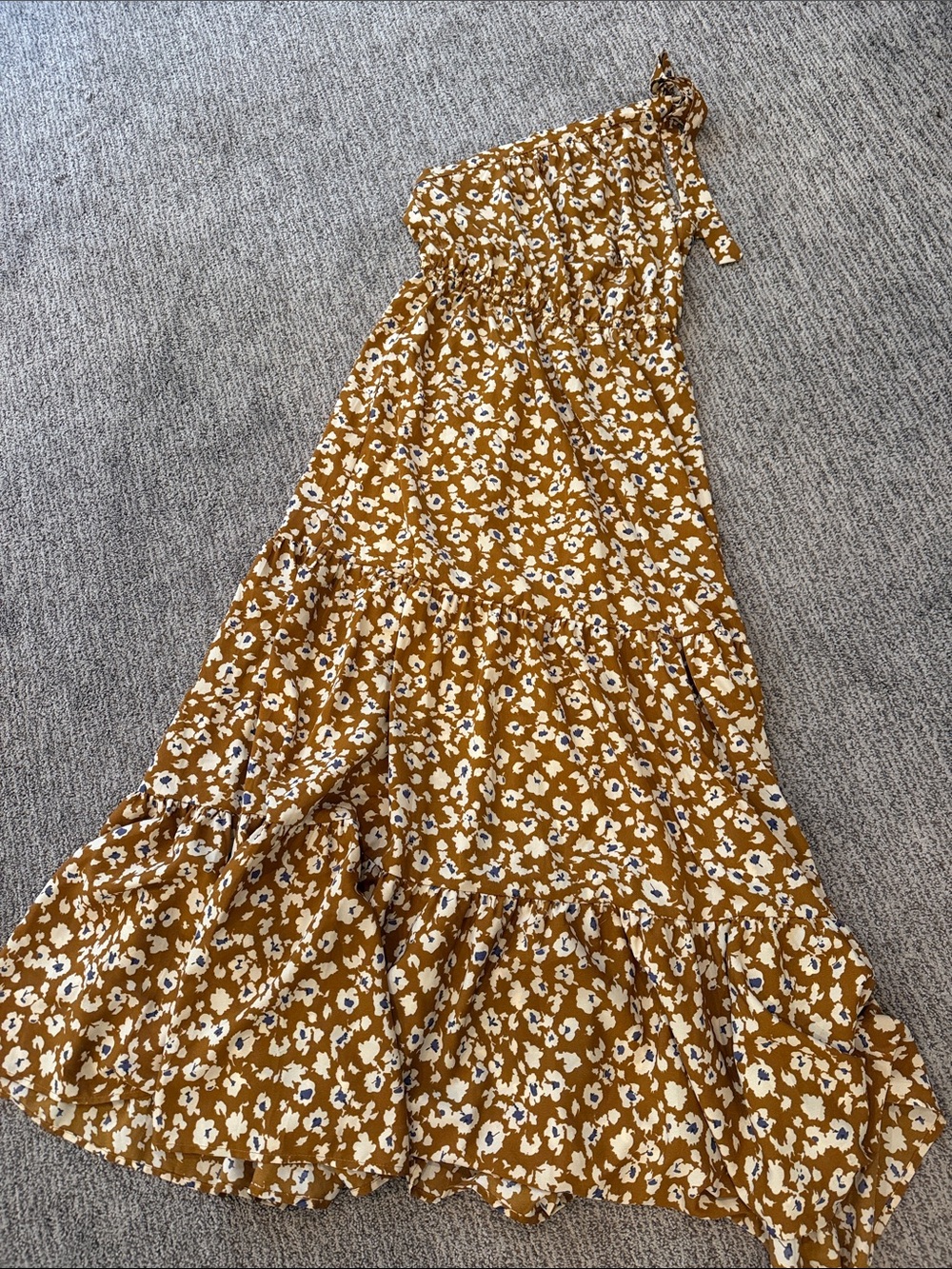 One-Shoulder Floral Maxi Dress in Mustard